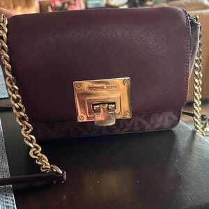 Michael Kors Dark Red Crossbody Bag with Gold Chain